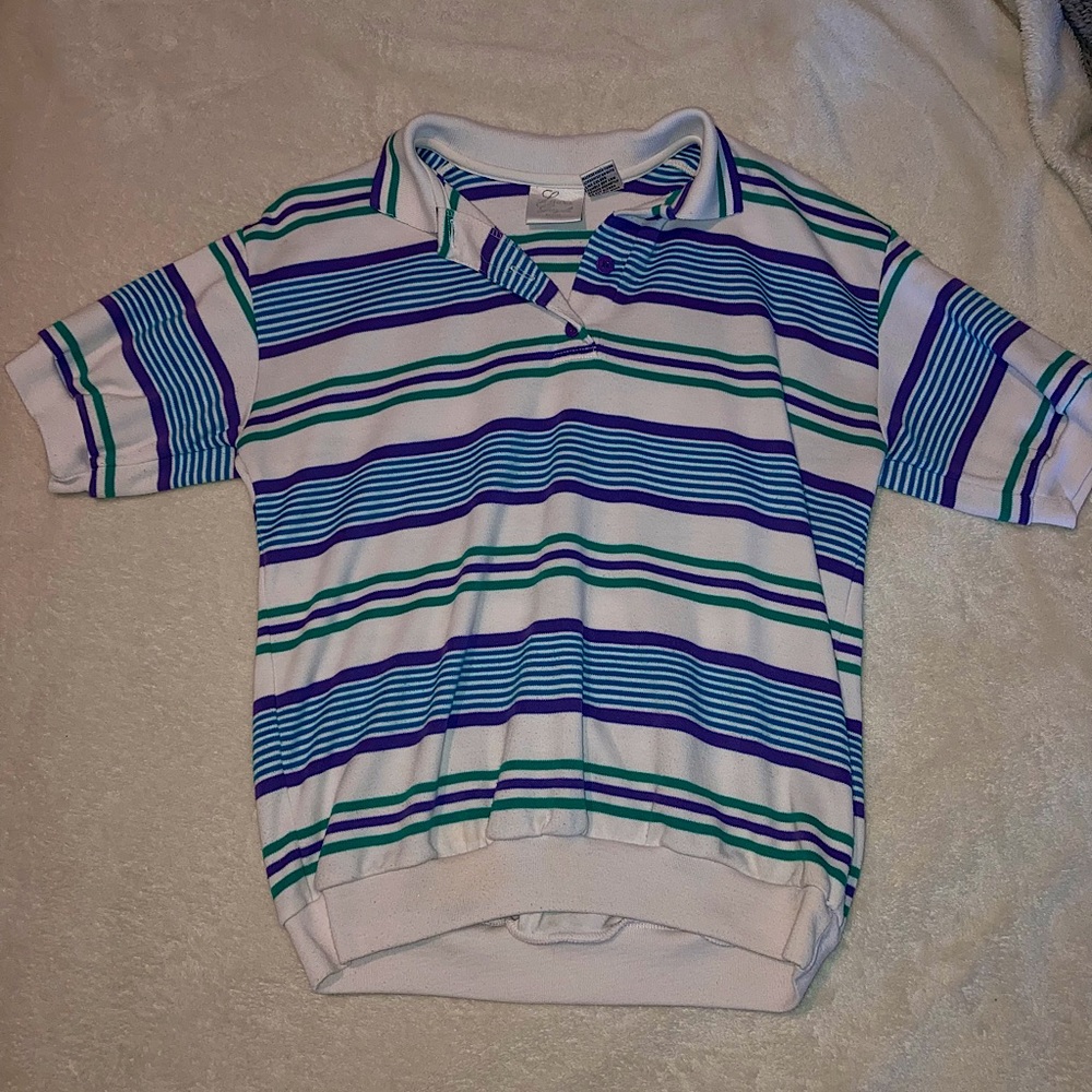 small white striped laura gayle petite button up tee